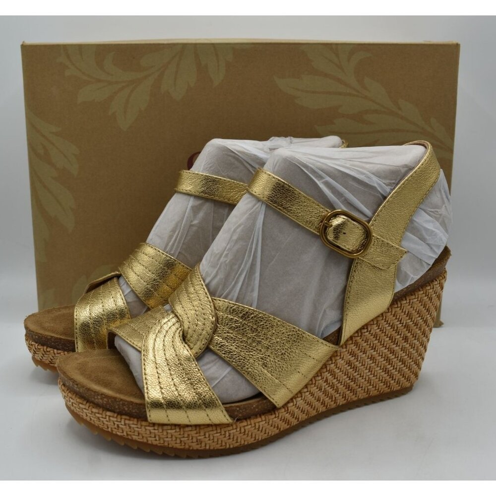 Sofft Clarissa Wedge Sandals Women Size 11 Gold New Leather Strappy Shoes
